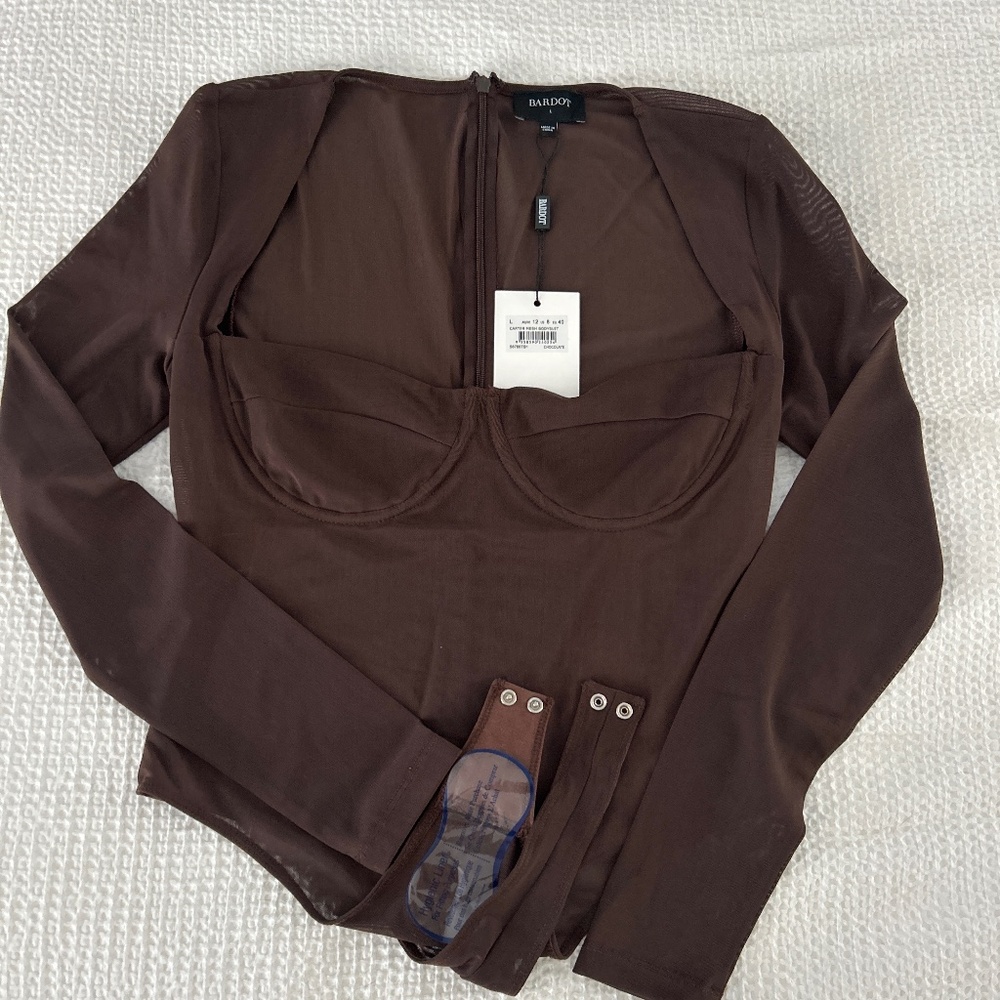Bardot chocolate brown mesh bodysuit